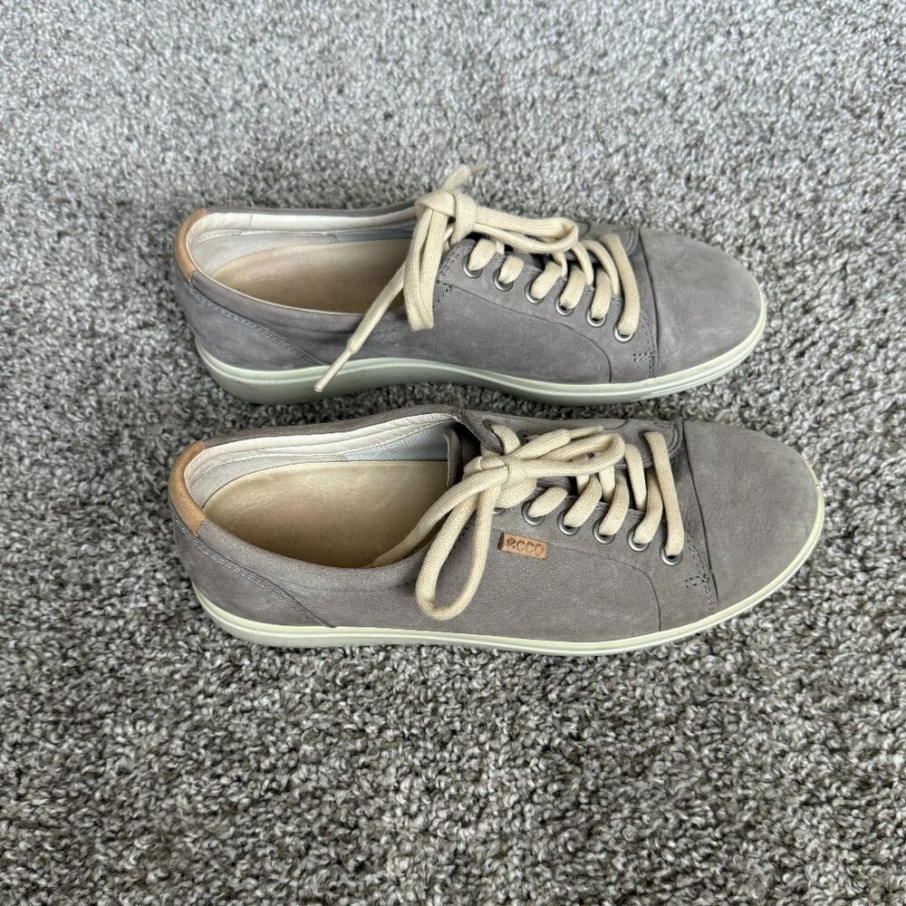 Great Condition - Ecco Soft Suede Sneakers Gray/Beige Womens EU Size 38